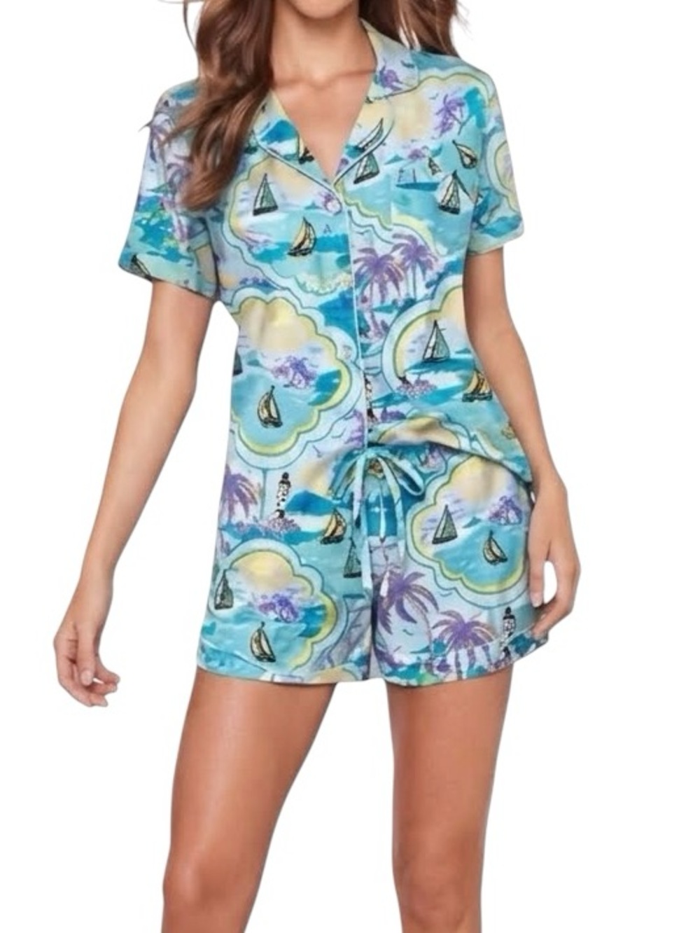 Cynthia Rowley Blue Tropical Sailboat Short Pajama Set